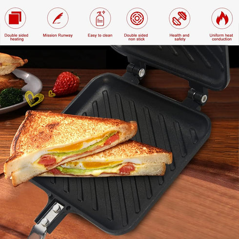 GEZICHTA Grilled Sandwich Panini Maker Mini Waffle Maker Panini Hot Sandwich Maker Pan Nonstick Double Sided Frying Pan Home Kitchen Breakfast Mac...