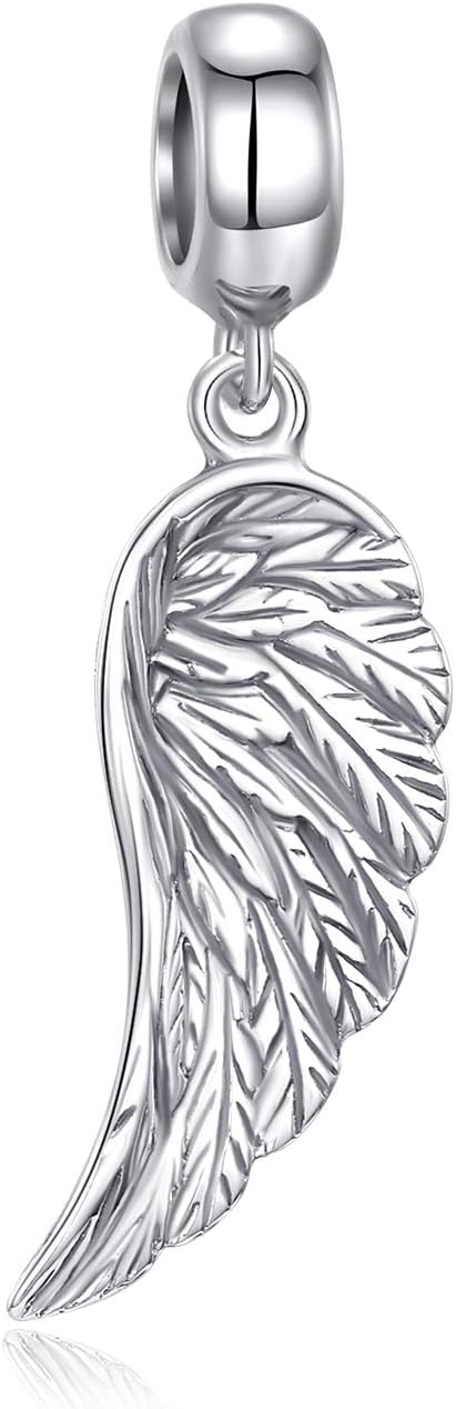 Angel Wing Charms Sterling Silver Feather Charms fit Pandora Charms Bracelet Pendant Necklaces Jewelry Gifts for Women Men...