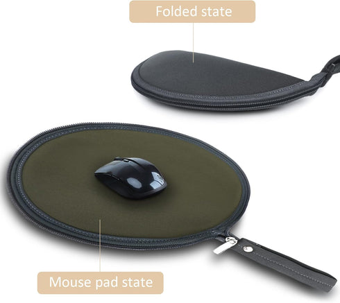 OLizee® 2 in 1 Convertible Round Travel Mouse Pad Mouse Zipper Pouch Wireless Mouse Storage Case Flat Mouse Mat Mouse Travel Bag for Outdoor Busin...