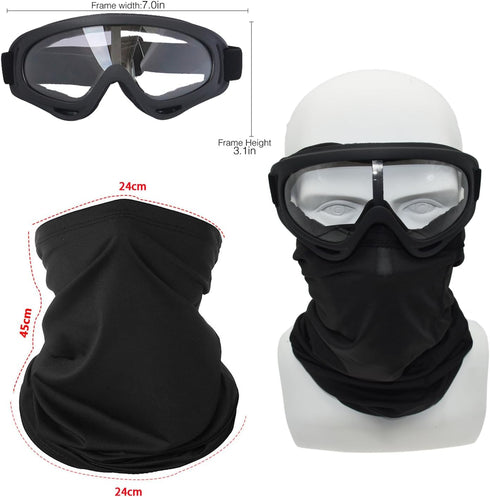 Motorcycle Goggles,2 Pack Dirt Bike ATV Motocross Riding Hiking Protective with 2 Pack Neck Breathable Bandana Mask...