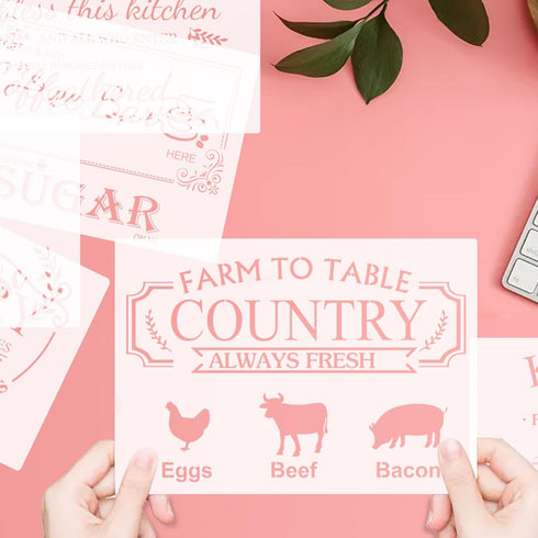 Farmhouse Kitchen Stencil for Painting on Wood,6 Pieces Farmhouse Kitchen Reusable Stencil,Bakery Sign Coffee Painting Templates for DIY Home Deco...