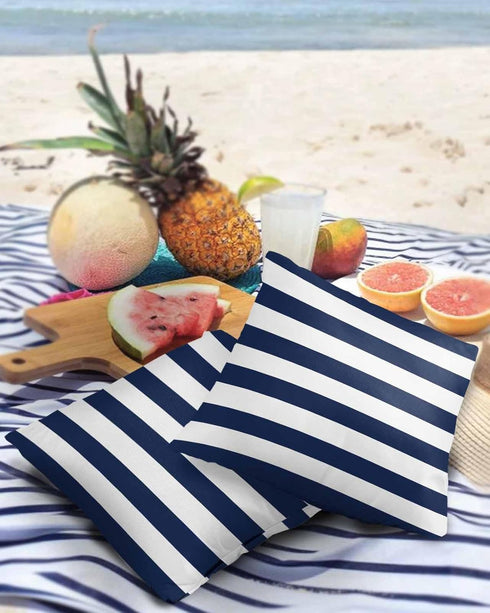 Outdoor Throw Pillow Cover Simple Navy Blue White Stripes Waterproof Cushion Covers 2 Pack Nautical Theme Stripe Pillow Cases Home Decoration for ...