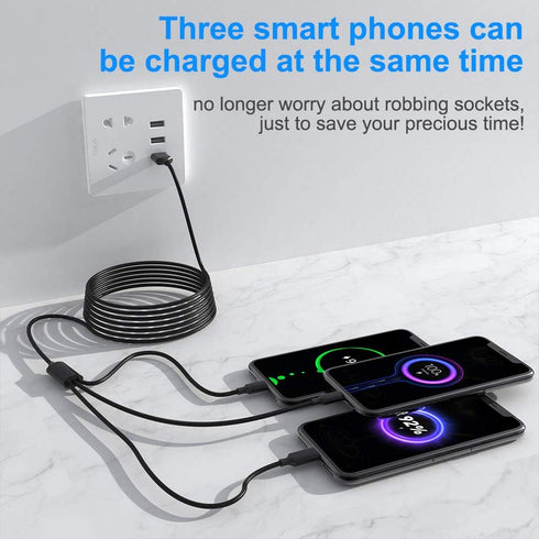 Multi 3 in 1 USB Long iPhone Charging Cable, 3M/10Ft Nylon Braided Universal Phone Charger Cord USB C/Micro USB/Lightning Connector Adapter for An...