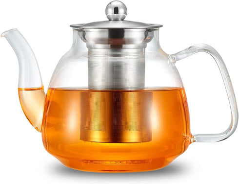42oz/1250ml Glass Tea Kettle?Glass Teapot with Removable Stainless Steel Infuser, for Blooming and Loose Leaf Tea, Stovetop & Microwave Safe Tea P...