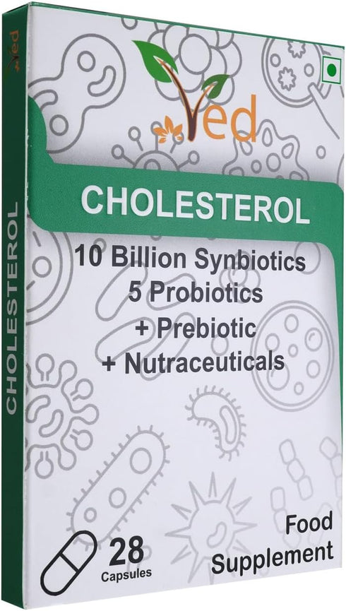 Ved Cholesterol Complex Probiotics and Prebiotics Complex - 10 Billion CFU - 20 Live Bacterial Cultures - 28 Probiotic Complex Capsules for Childr...