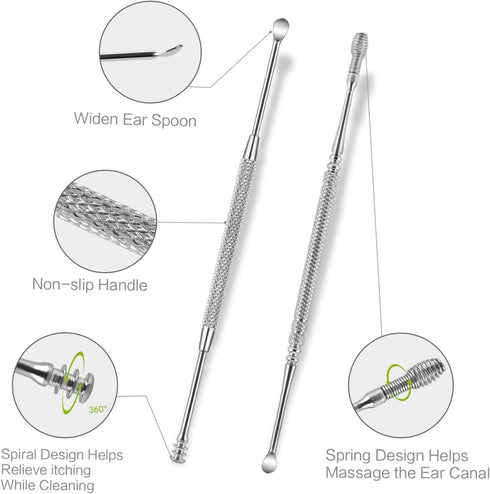 4 Pack Ear Pick with Light, Ear Cleaner Ear Wax Removal Tool Kit for Kids and Adults, Ear Picks Digger & Tweezers & Spiral Spring Ear Spoon Set wi...