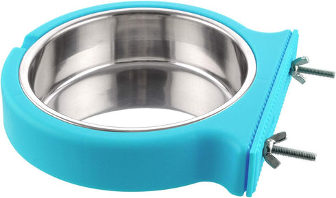 Crate Dog Bowl Removable Stainless Steel Water Food Feeder Bowls Cage Coop Cup for Cat Puppy Bird Pets (Large, Blue with Corrugated Clip)...