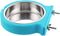 Crate Dog Bowl Removable Stainless Steel Water Food Feeder Bowls Cage Coop Cup for Cat Puppy Bird Pets (Large, Blue with Corrugated Clip)...