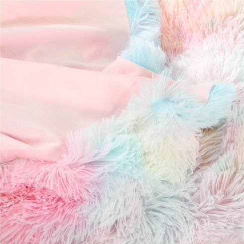 Plush Standard/Queen Pillowcase 2 Pack Rainbow Tie Dye Super Soft Fluffy Faux Fur Shaggy Pillow Cases/Covers Girls Cute Decorative Throw Pillow Sh...