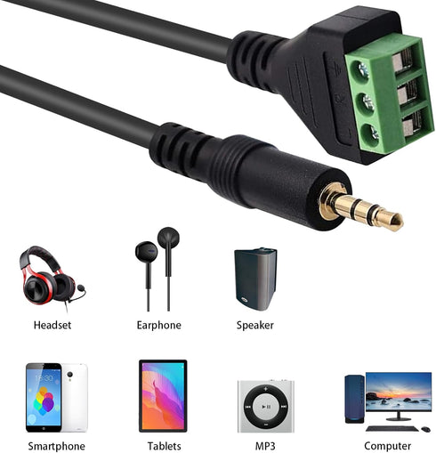 Poyiccot 3.5mm Screw Terminal Connector Cable, 3.5mm(1/8inch) Stereo Audio Balanced Male Jack to AV 3 Pin Screw Terminal Adapter Cable 30cm(1/8inc...