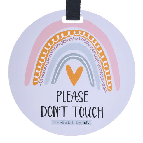 THREE LITTLE TOTS – Rainbow Stop No Touching Baby Car Seat Sign or Stroller Tag - CPSIA Safety Tested...