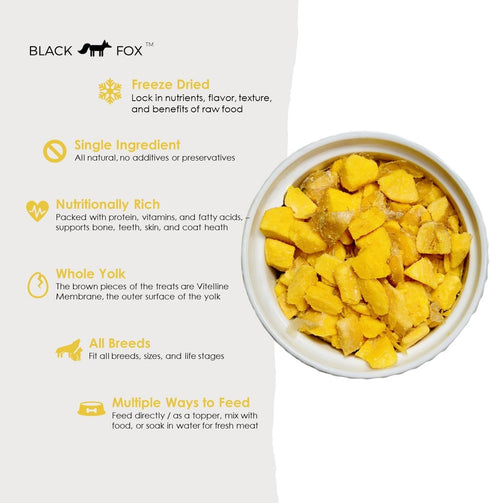 BLACK FOX Freeze-Dried Egg Yolk Dog Treats | Topper | Cat Treats | 4oz Single Ingredient, Raw, Healthy, All Natural, Human Grade, Recyclable Packa...