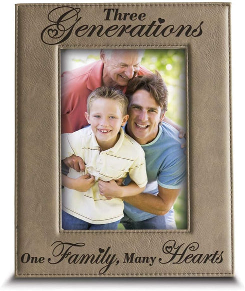 BELLA BUSTA- Three Generations- One Family Many Hearts-Engraved Leather Picture Frame- Mother's Day, Father's Day Gifts-Mom and Dad Gifts-Family P...