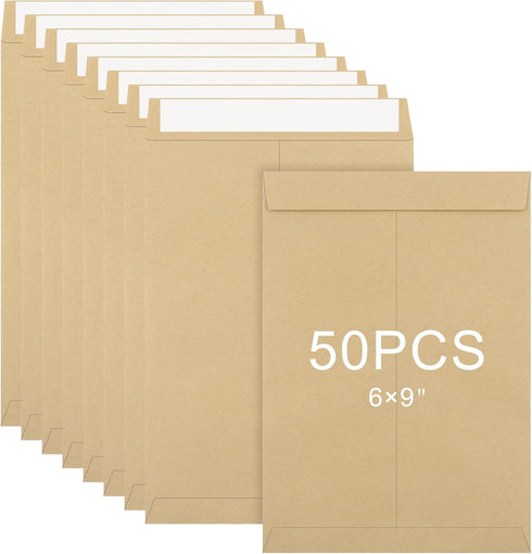 50 Pack 6 X 9 Inches Catalog Envelopes, Kraft Catalog Mailing Envelopes, Self Seal Manila Envelopes for Mailing, Storage, Office, Invitation, Home...