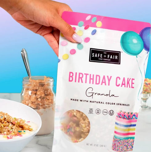 Safe + Fair Birthday Cake Granola - Gluten-Free, Dairy Free and Vegan Breakfast, Snack or Dessert - Free From Top 9 Allergens, Trans Fat and Artif...