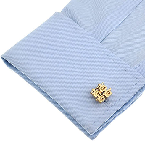Chinese Character Wedding "XI" Marry Groom Gift Gold Cufflinks...