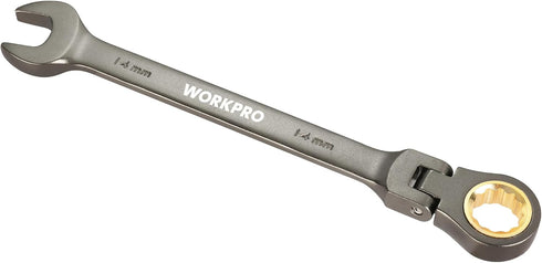 WORKPRO 14 mm Flex-Head Ratcheting Combination Wrench, 72-Teeth, Cr-V Constructed, Nickel Plating...