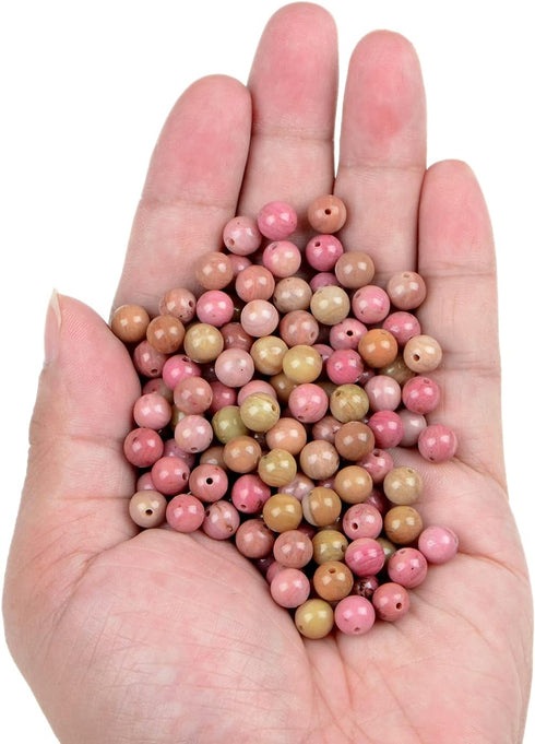 Bymitel 210pcs Natural Crystal Beads Stone Gemstone Round Energy Healing Loose Beads with Stretch Cord for Jewelry Making Bracelets Anklets (Rhodo...