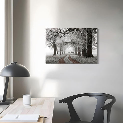 Winter Scene Canvas Wall Art: Nature Forest Landscape Prints White Snowy Trees Painting Wildlife Picture Elk Artwork for Living Room Bedroom Home ...