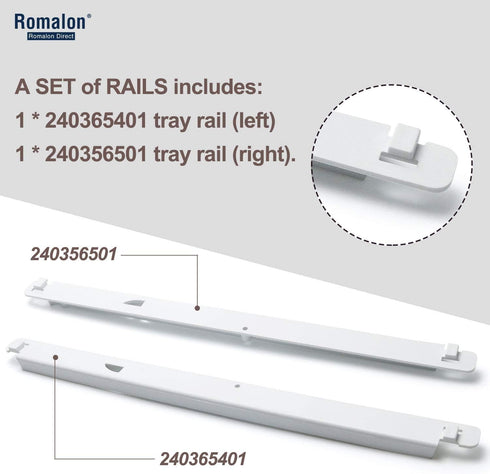 Romalon 240365401 & 240356501 Pan Hangers (Left & Right) Replacement Part Fit For Frigi-daire Refrigerator Meat Drawer Track 2-Pack