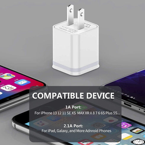 USB Wall Charger, LUOATIP 3-Pack 2.1A/5V Dual Port USB Cube Power Adapter Charger Plug Block Charging Box Brick for iPhone 13 12 11 Pro Max SE XS ...