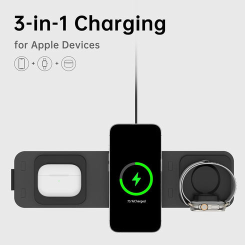 3 in 1 wireless charging station for multiple devices, wireless travel charger for iPhone, Apple Watch and AirPods, Foldable charging pad for Appl...