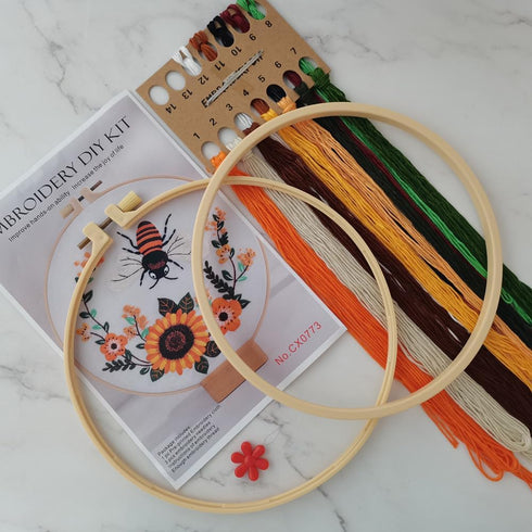 Esffaci Embroidery Starter Kit for Adult Beginner with Bee Flower Pattern Hand Embroidery Set with Embroidery Cloth Hoop Needle Threader Embroider...