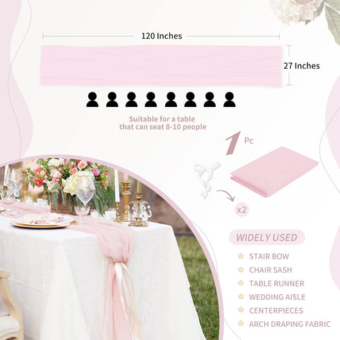 Chiffon Table Runner 1 Piece 27x120 Inches Pink Rustic Sheer Fabric for Wedding Baby Shower Birthday Party Cake Table Decoration...
