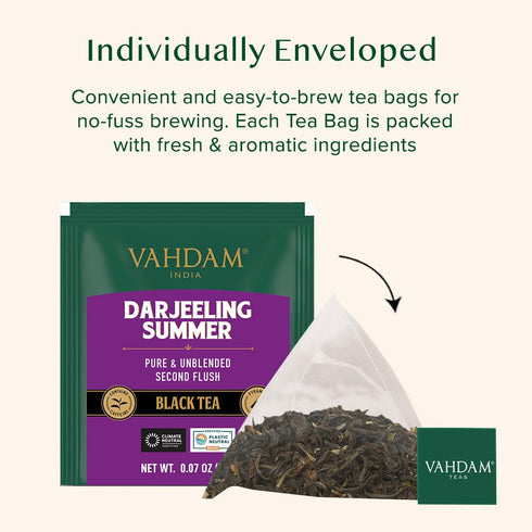 VAHDAM, Darjeeling Black Tea Bags (100 Count) High Caffeine, Non GMO, Gluten Free | Smooth & Sweet Tea With Distinguished Fruity Notes | Full Bodi...