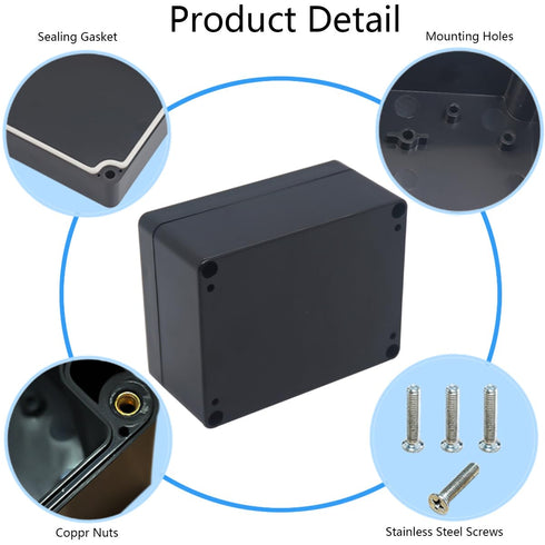 2 Pack Project Box IP65 Waterproof Junction Box ABS Plastic Black Electrical Boxes DIY Electronic Project Case Power Enclosure 4.53"x3.54"x2.17"(1...