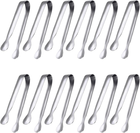 JCREN 12 Pack Serving Tongs, Small Serving Utensils for Catering, Food-Grade 304 Stainless Steel Serving Tongs Appetizer Tongs for Tea Party Coffe...