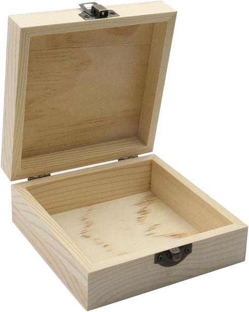 Cuboid 4.72"x4.72" Unfinished Wooden Box Natural Pine Wood DIY Craft Wooden Boxes with Lid for Storage Crafts...