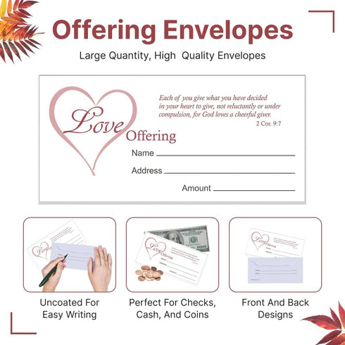 Church Offering Envelopes - Cash Envelopes For Tithes And Offering - Love Offering 2 Corinthians 9:7Tithing Envelopes - Pack of 100 - Swanson Chri...