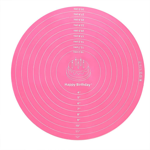 Silicone Cake Mat, 12 Inch Round Silicone Mat, Cake Mat with Measurements, Cake Turntable Mat, Reusable Cookie Mat for Rolling Dough, Non-Stick He...