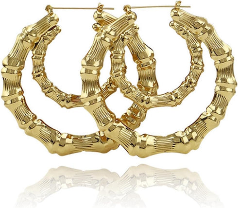Bamboo Oversized Bamboo Hoop Earrings for Women (Gold)...