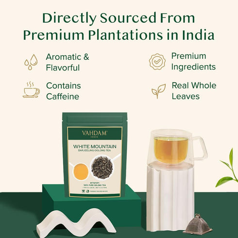 VAHDAM White Mountain Oolong Tea Loose Leaf (25 Cups/1.76oz) Pure Oolong Tea Leaves | High Elevation Grown | Vacuum Sealed | Brew Hot, Iced, Kombu...