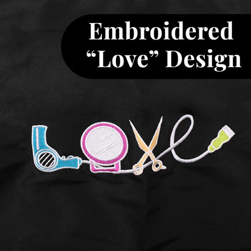 Betty Dain Embroidered Love Stylist Apron, Stylish, Lightweight Iridescent Fabric with Embroidered Decal, Versatile Color, Water Resistant, Conven...