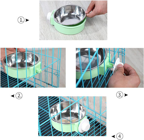 Love Dream Crate Dog Cat Bowls, Removable Stainless Steel Hanging Pet Cage Bowls for Kennel, Water Food Feeder Bowls Cage Coop Cup for Cats, Dogs,...