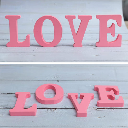 Wooden Love Sign Table Top Sign Freestanding Decorative Letter for Wedding Party Home Decor Pink...