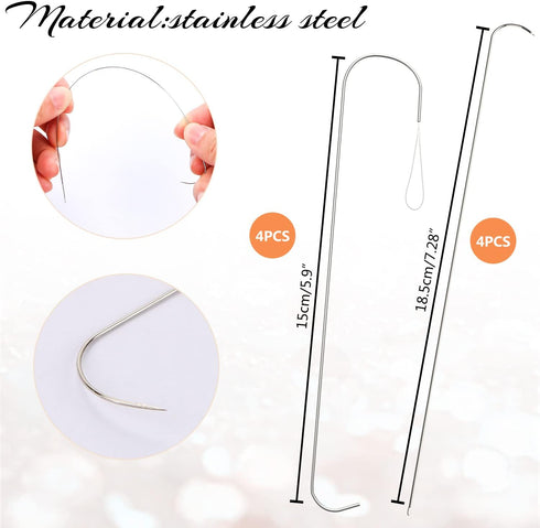 Big Eye Curved Beading Needles, BENBO 8PCS Stainless Curved Beading Needles with Handle Loader String Bead Needles Large Eye Curved Bead Spinner N...