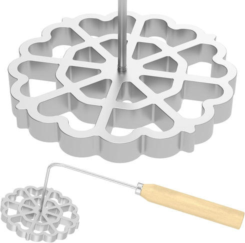Bunuelos Mold,Aluminum Bunuelos Cookie Maker Mold with Wooden Handle, Detachable Rosette Iron Molds Set,Waffle Molds Funnel Cake Ring,Achappam Mol...