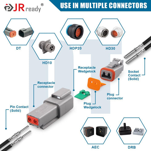 JRready Deutsch Connector Pins and Sockets Solid Contacts Size 16 - ST6364 20Pair Male Pins 0460-202-16141/ Female Pins 0462-201-16141, DT Connect...