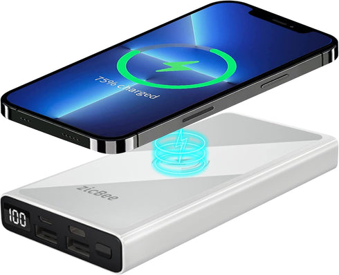 15W Wireless Portable Charger, 22.5W PD20W QC3.0 USB-C Fast Charging 10000mAh Power Bank LED Display, 2 Inputs and 4 Outputs, Slim & Light Externa...