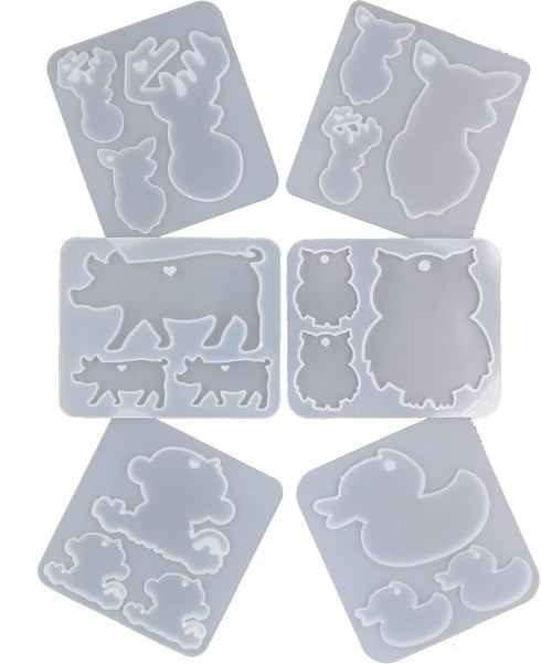 6Set Mama Deer, Piggy, Mama Duck, Owl, Monkey Epoxy Mold Resin Pendant Making Silicon Mold, Pack D...