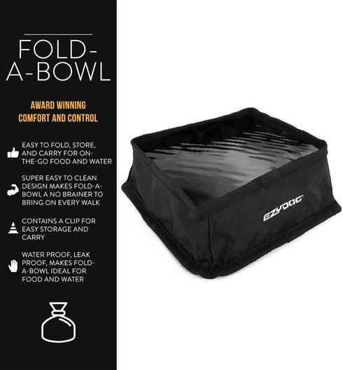 EzyDog Fold-A-Bowl Portable Dog Bowl - Leak Proof Design and Folds Flat for Easy Transport - Storage Bag Includes Clip for Attachment While Walkin...