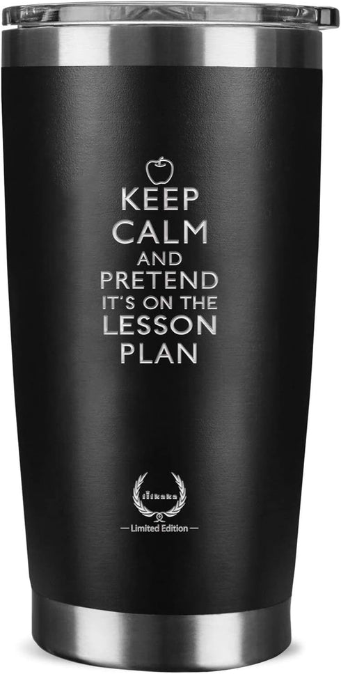 KEEP CALM 20 oz Wine Tumbler - Black, Unique Teacher & Birthday Gifts for Her & Him...