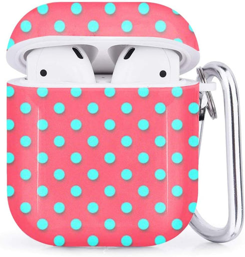 Compatible with Airpods 2 & 1 – Shockproof TPU Gel Portable Protection Soft Case Cover Skin with Carabiner Clip Keychain (Polka Dot)...