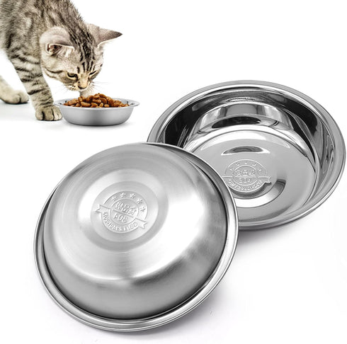 2 PCS Cat Bowls Whisker Friendly, Shallow Wide Flat Cat Food Bowls Stainless Steel,Metal Cat Dishes Whisker Fatigue Relief,Replacement Basic Cat P...