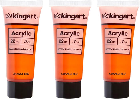 KINGART 500-110 PRO Artist Quality ORANGE RED Acrylic Paint, 22ml (0.74oz) Tubes, 3 Pack - Set (66ml Total), Orange Red...