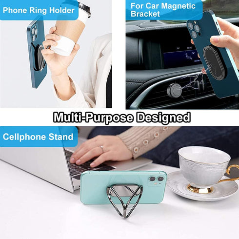 Cell Phone Ring Holder Finger Kickstand, CLZWiiN Foldable 360° Rotation Cellphone Stand for Desk, Office Desktop, Magnetic Car Mount, Metal Multi-...